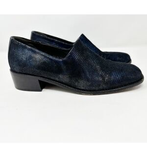 Donald J Pliner Square Toe Heeled Loafer Metallic Embossed Size 7